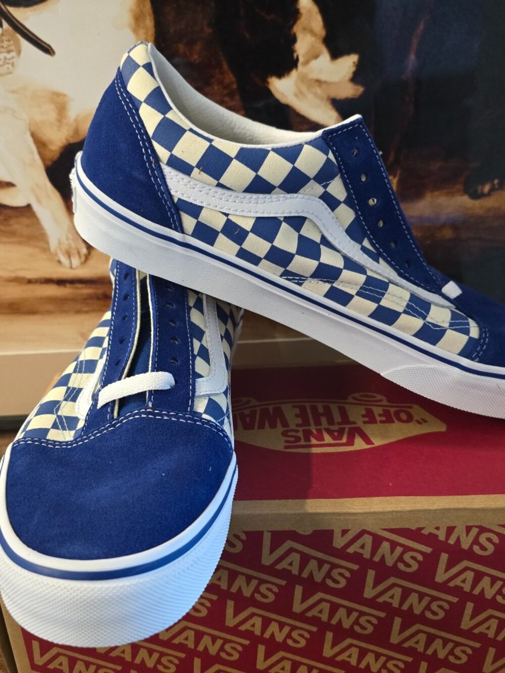 Vans Old Skool Checkerboard True Blue White VN0A38G1P0U Shoes Men's Sz 10.5 NEW